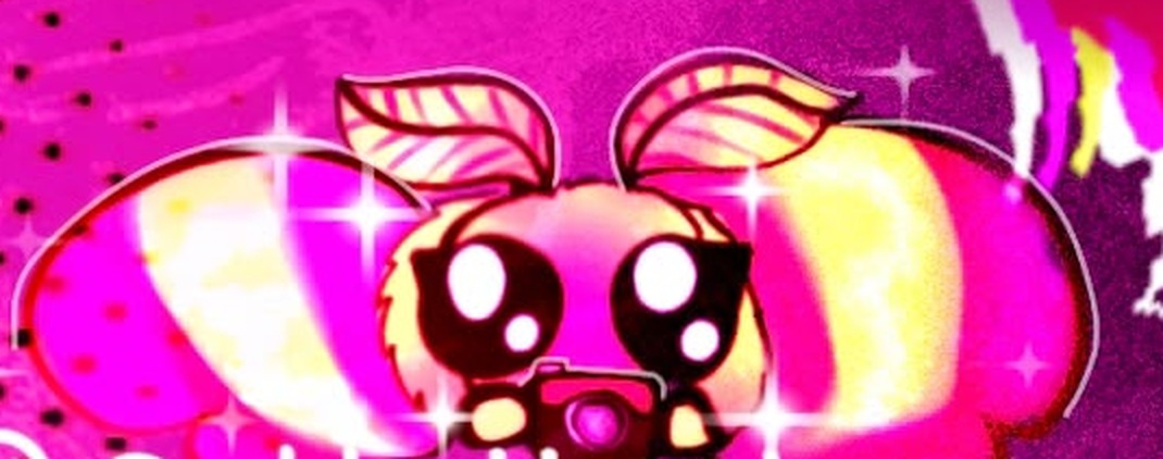 The A. Lily moth mascot holding a camera